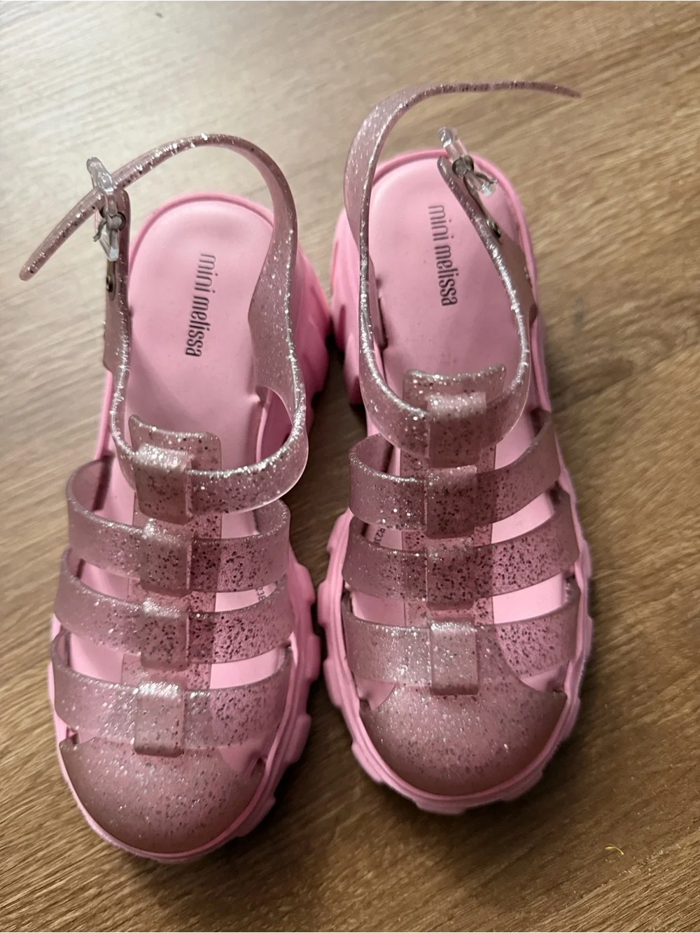 Mini Melissa Glitter Pink Platform Jelly Sandals 2